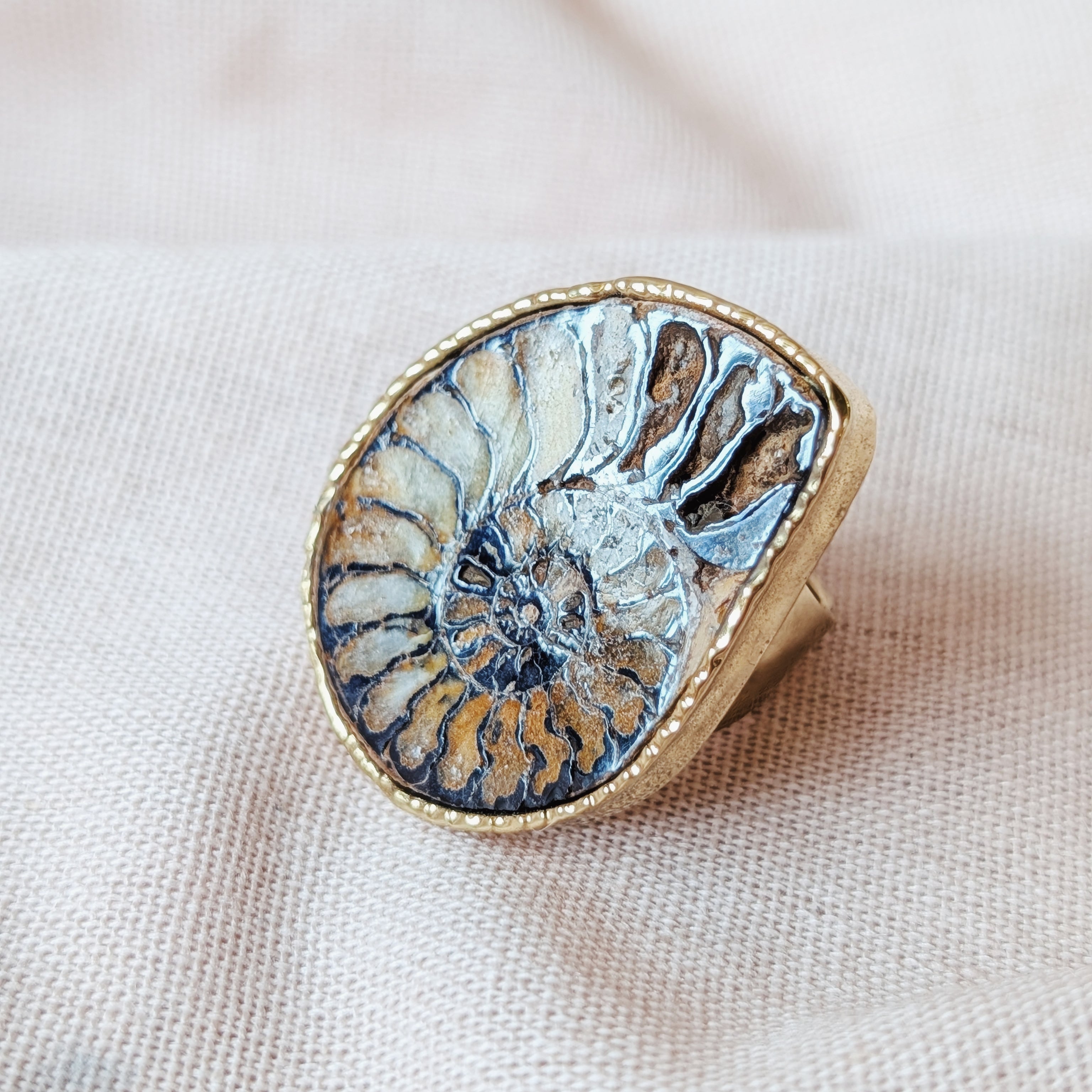 The Seraphina Ring | Blue Lace Agate + Agate + Ammonite