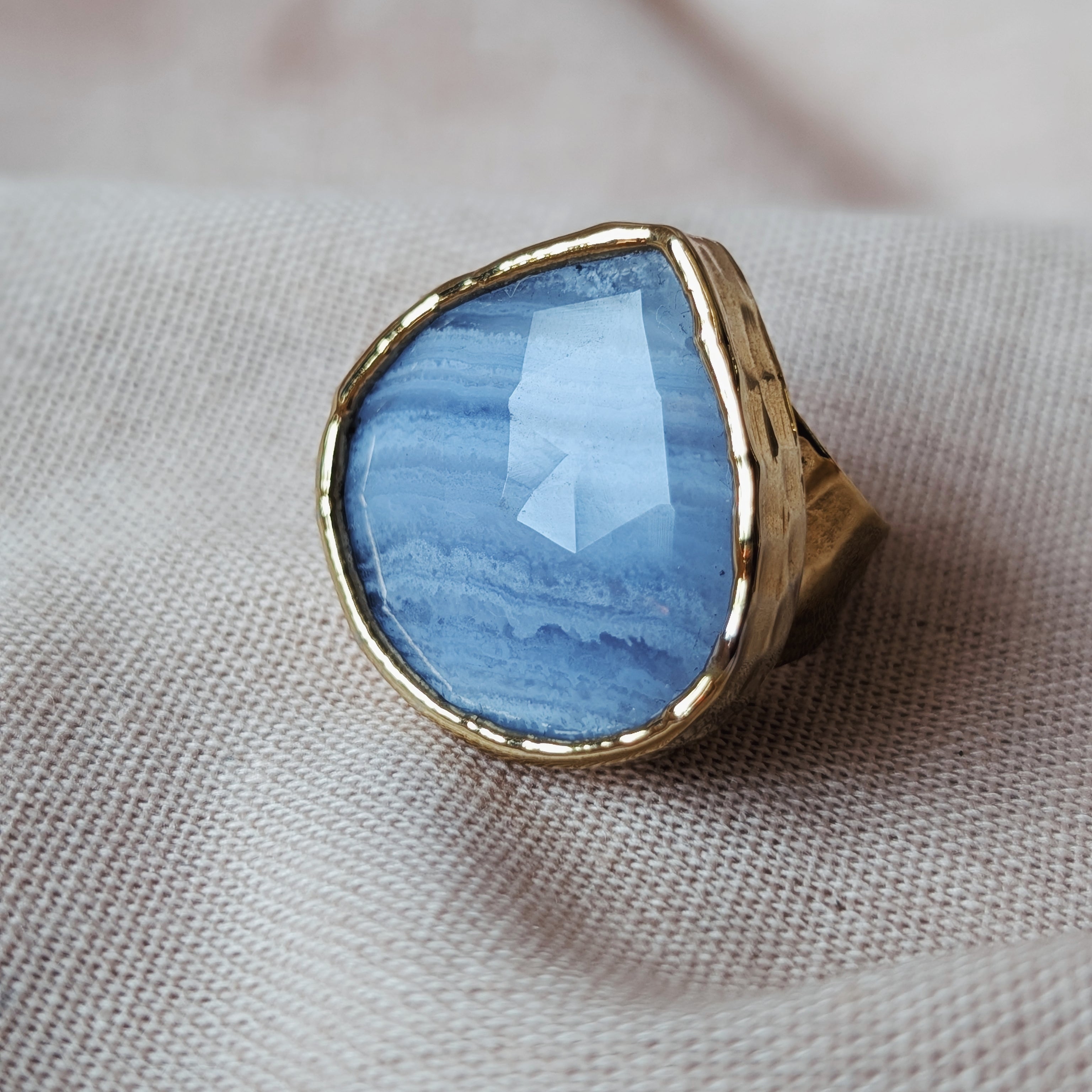 The Seraphina Ring | Blue Lace Agate + Agate + Ammonite