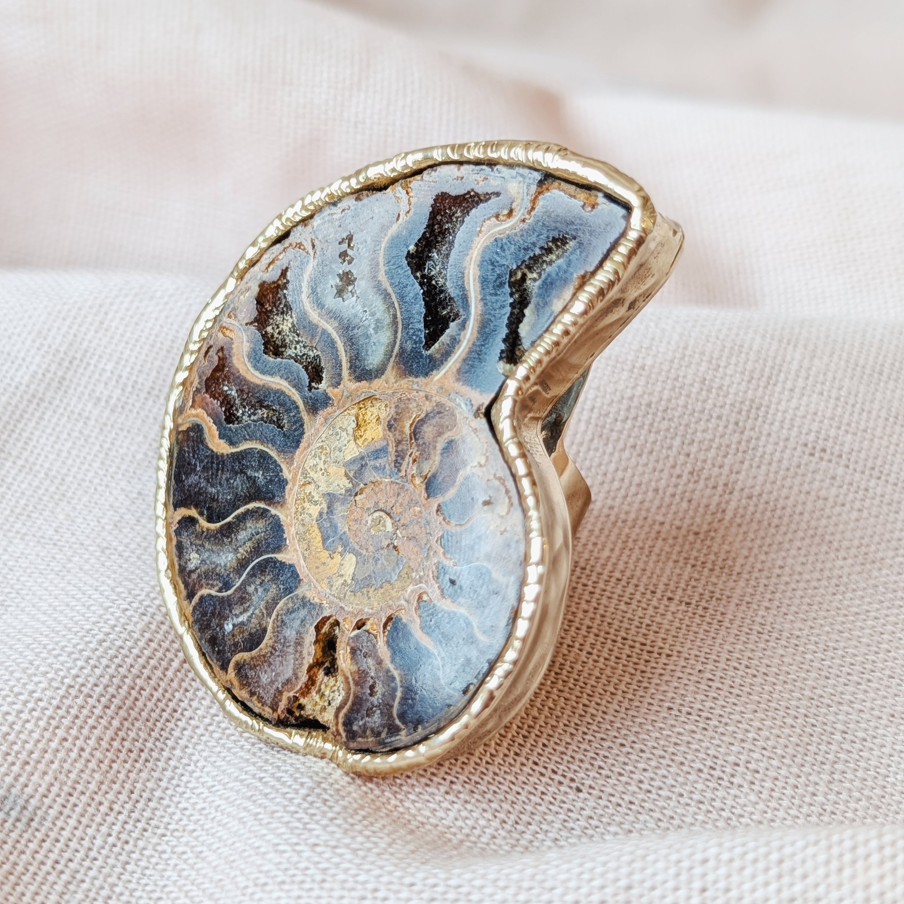 The Seraphina Ring | Blue Lace Agate + Agate + Ammonite