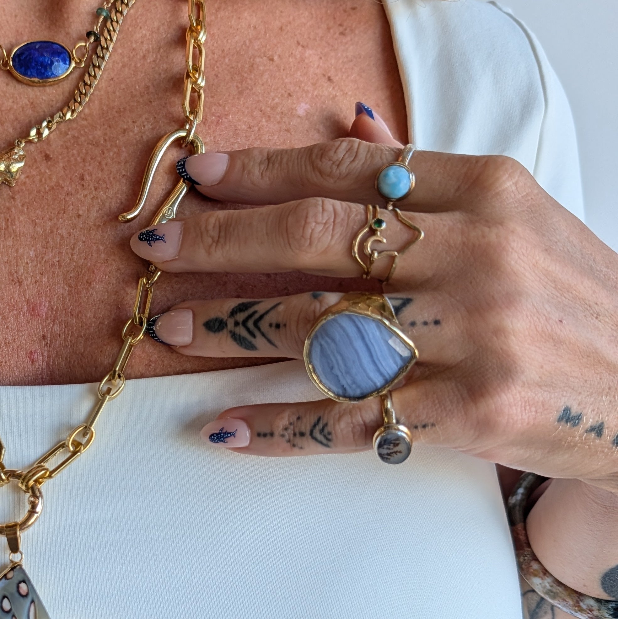 The Seraphina Ring | Blue Lace Agate + Agate + Ammonite
