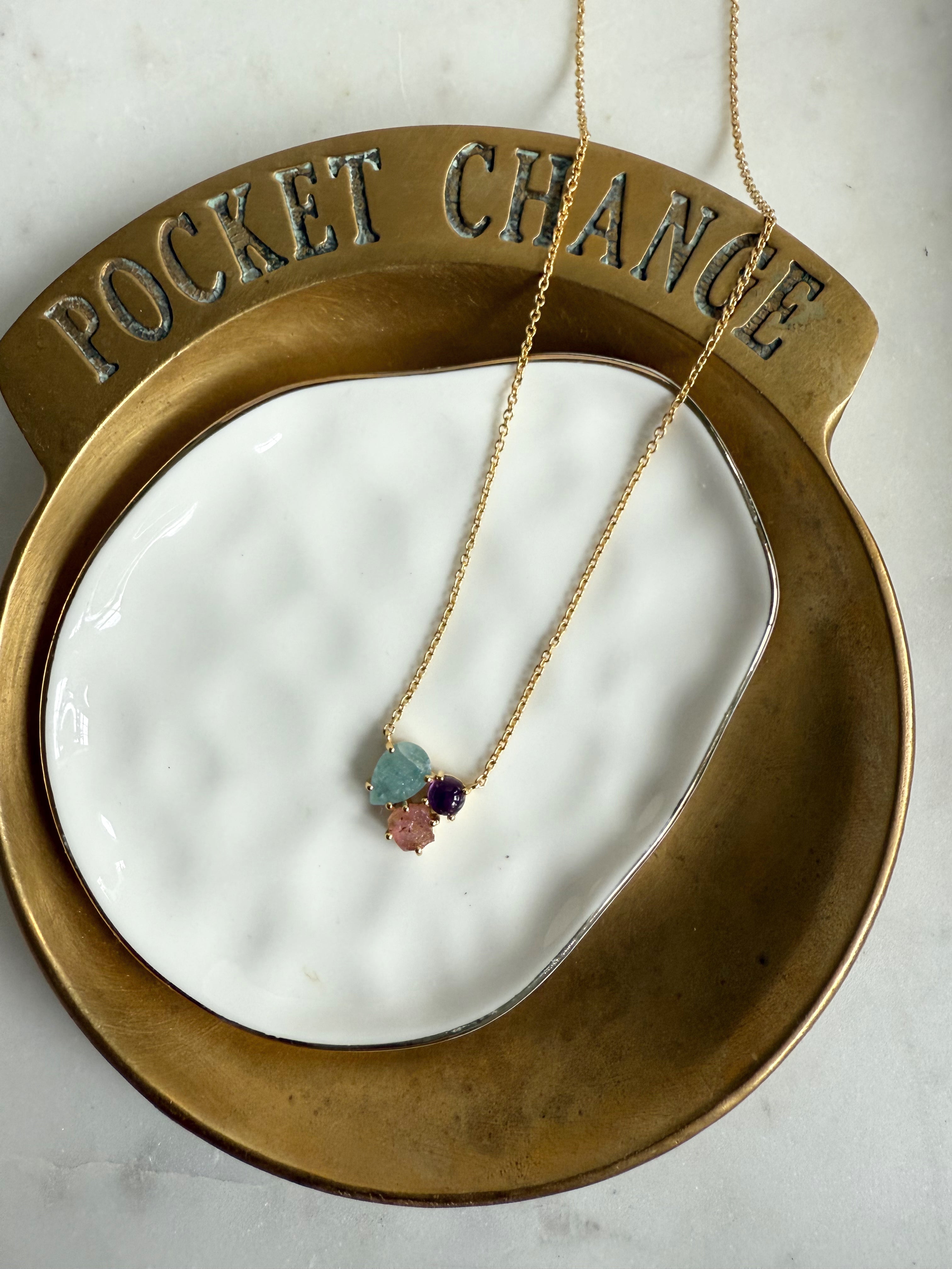 The Selene Necklace | Gold or Silver Gemstone Trio Necklace