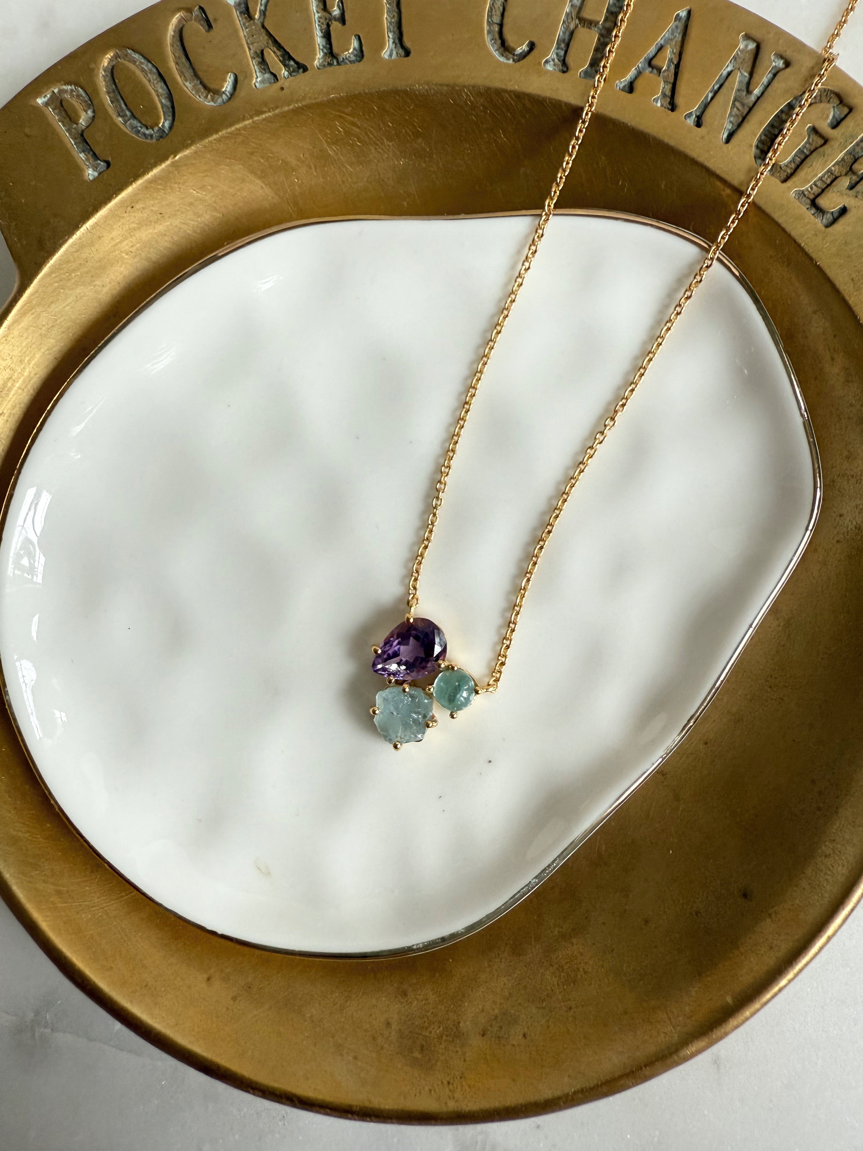 The Selene Necklace | Gold or Silver Gemstone Trio Necklace