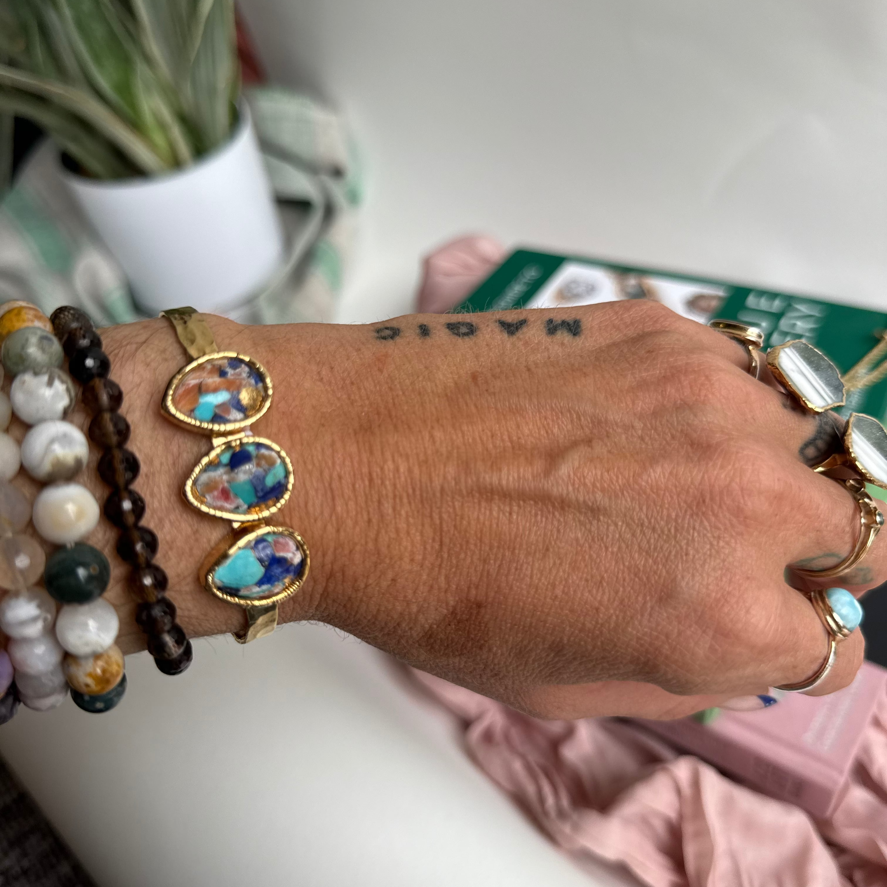 The Lucia Cuff | Moonstone, Lapis Lazuli, Malachite + Sapphire