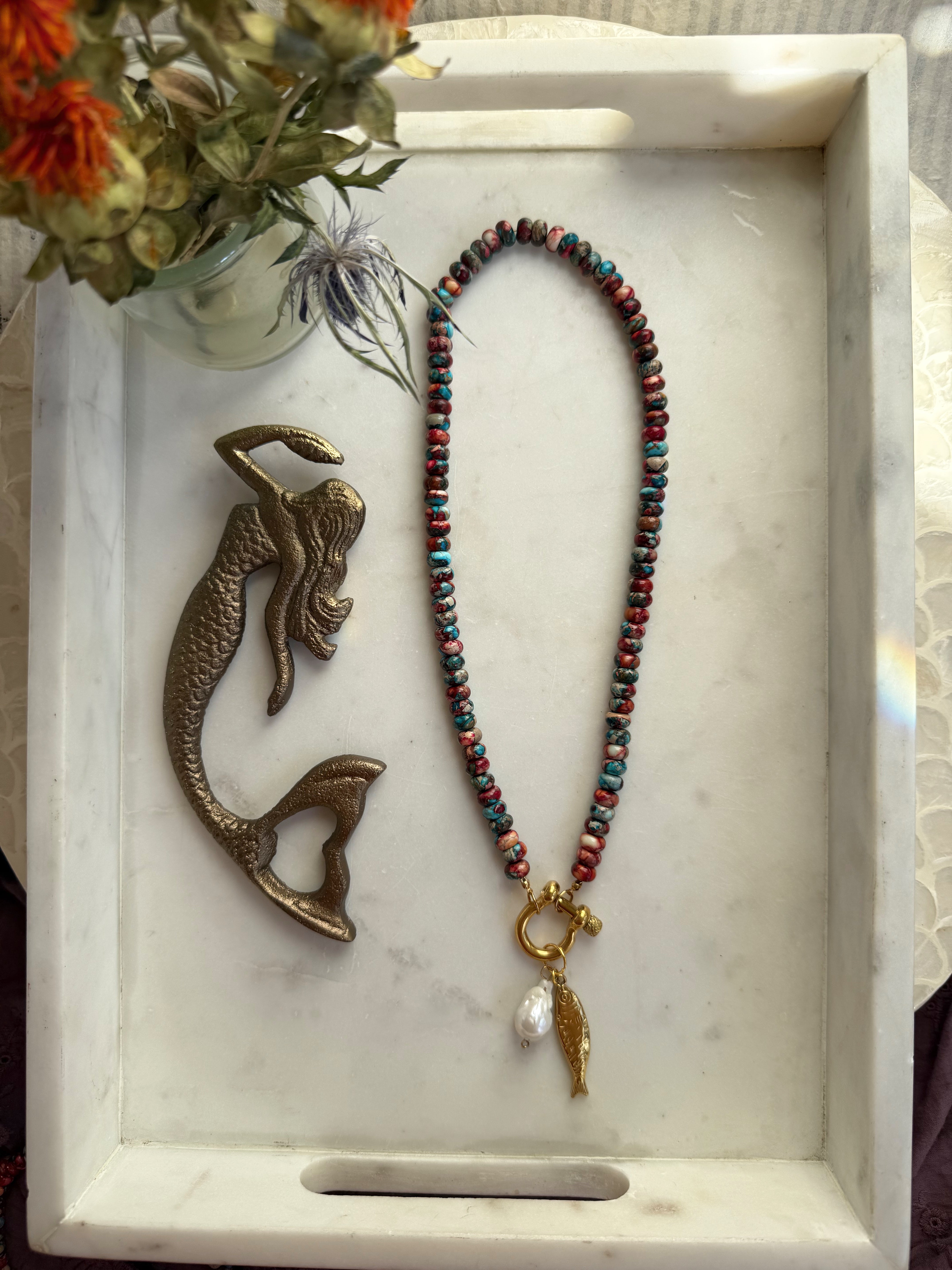 The Vesta Necklace – Imperial Jasper Beaded Necklace with 14K Gold Saylor Carabiner Clasp