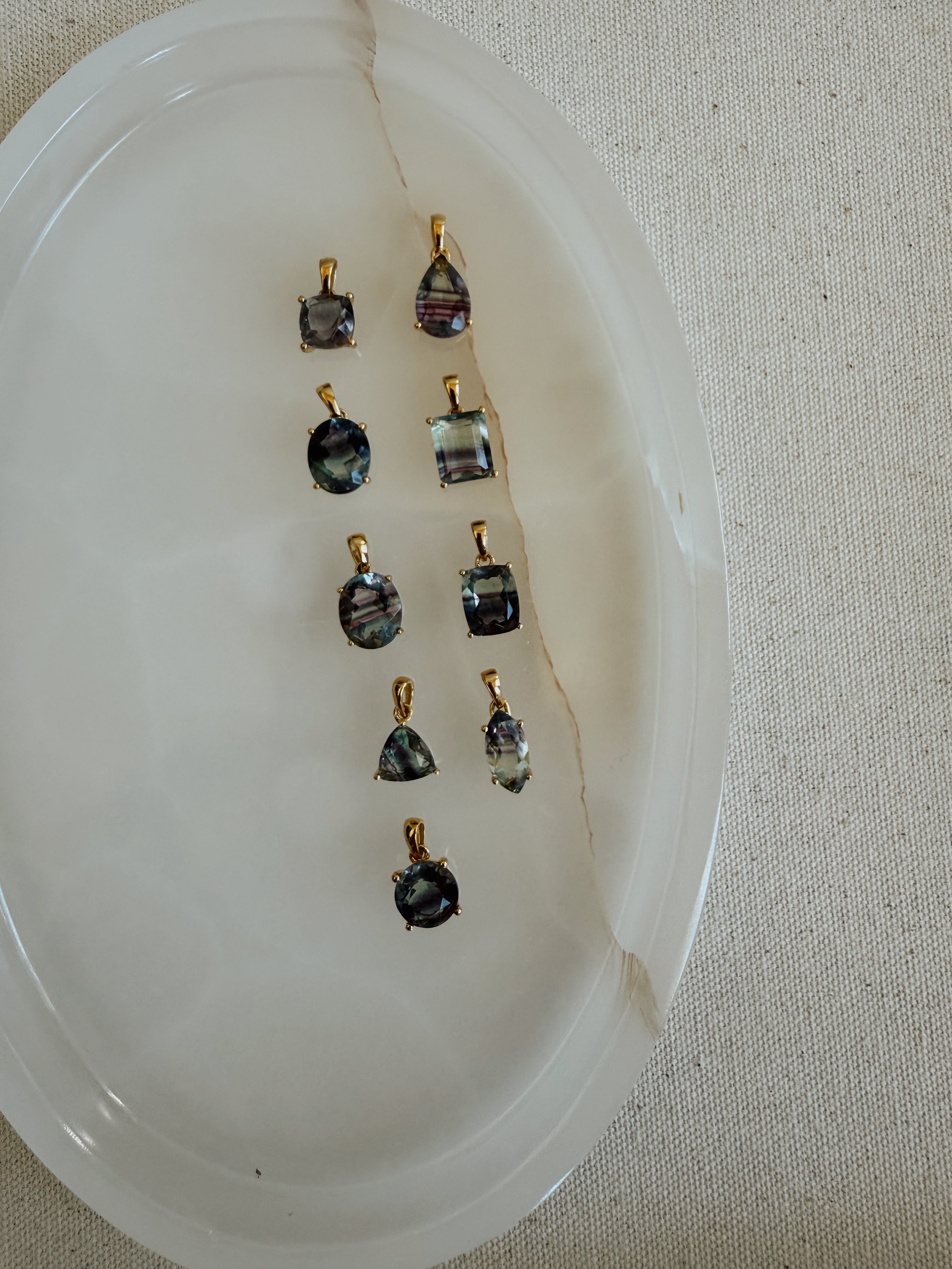 Faceted Rainbow Fluorite Pendant in Gold | Extra Quality Crystal Necklace Charm