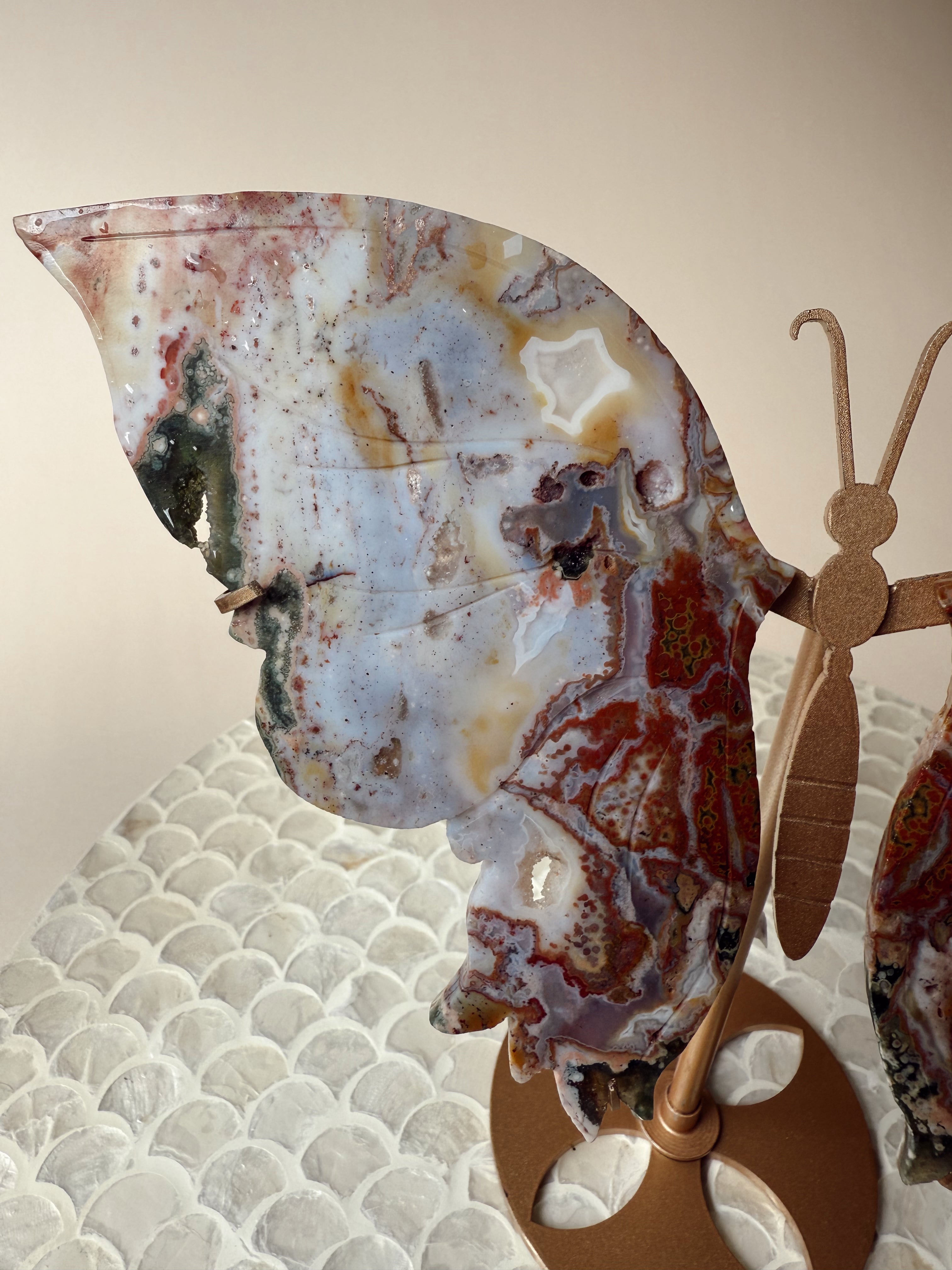 Ocean Jasper Butterfly Wings on Stand