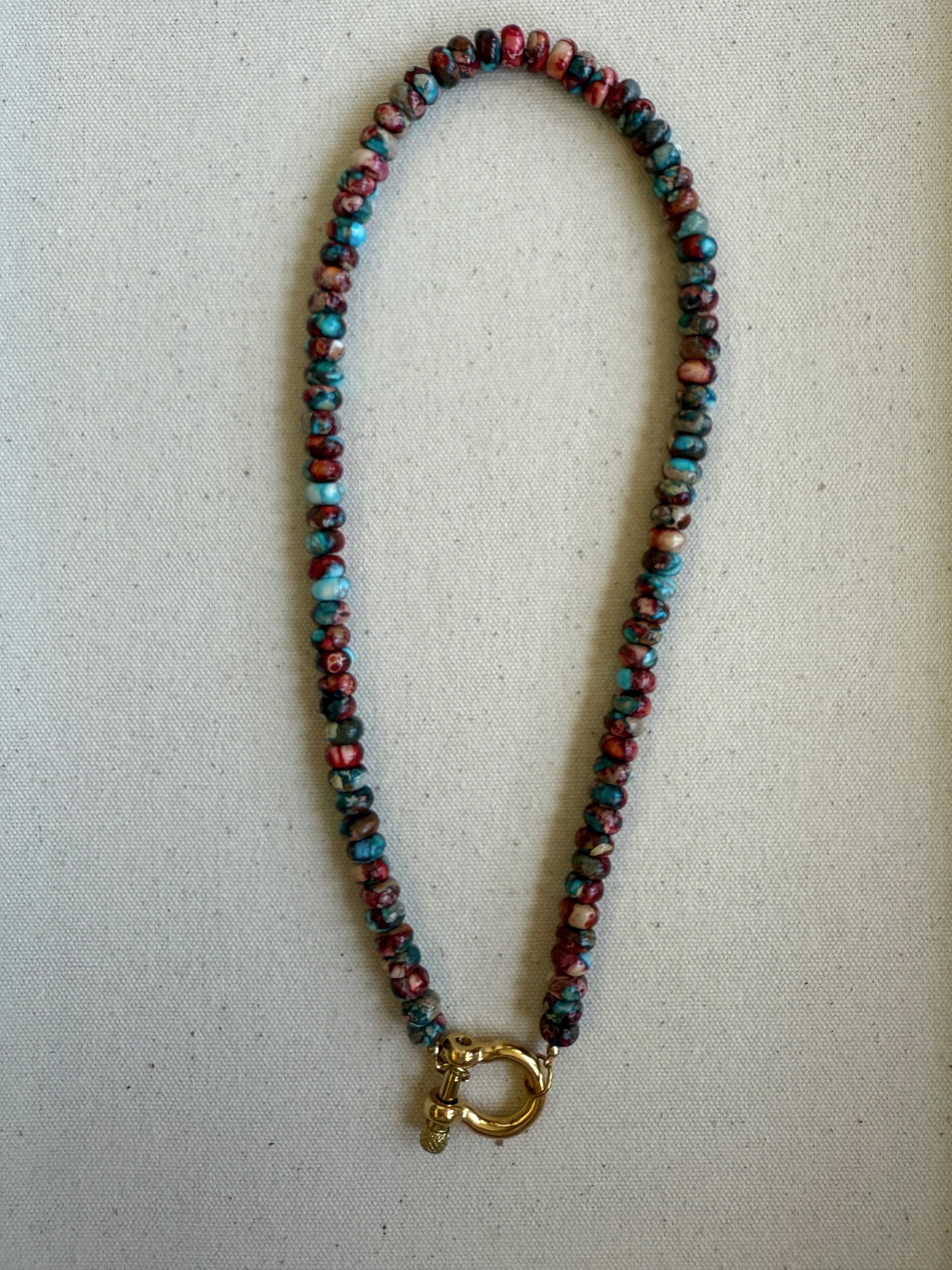 The Vesta Necklace – Imperial Jasper Beaded Necklace with 14K Gold Saylor Carabiner Clasp