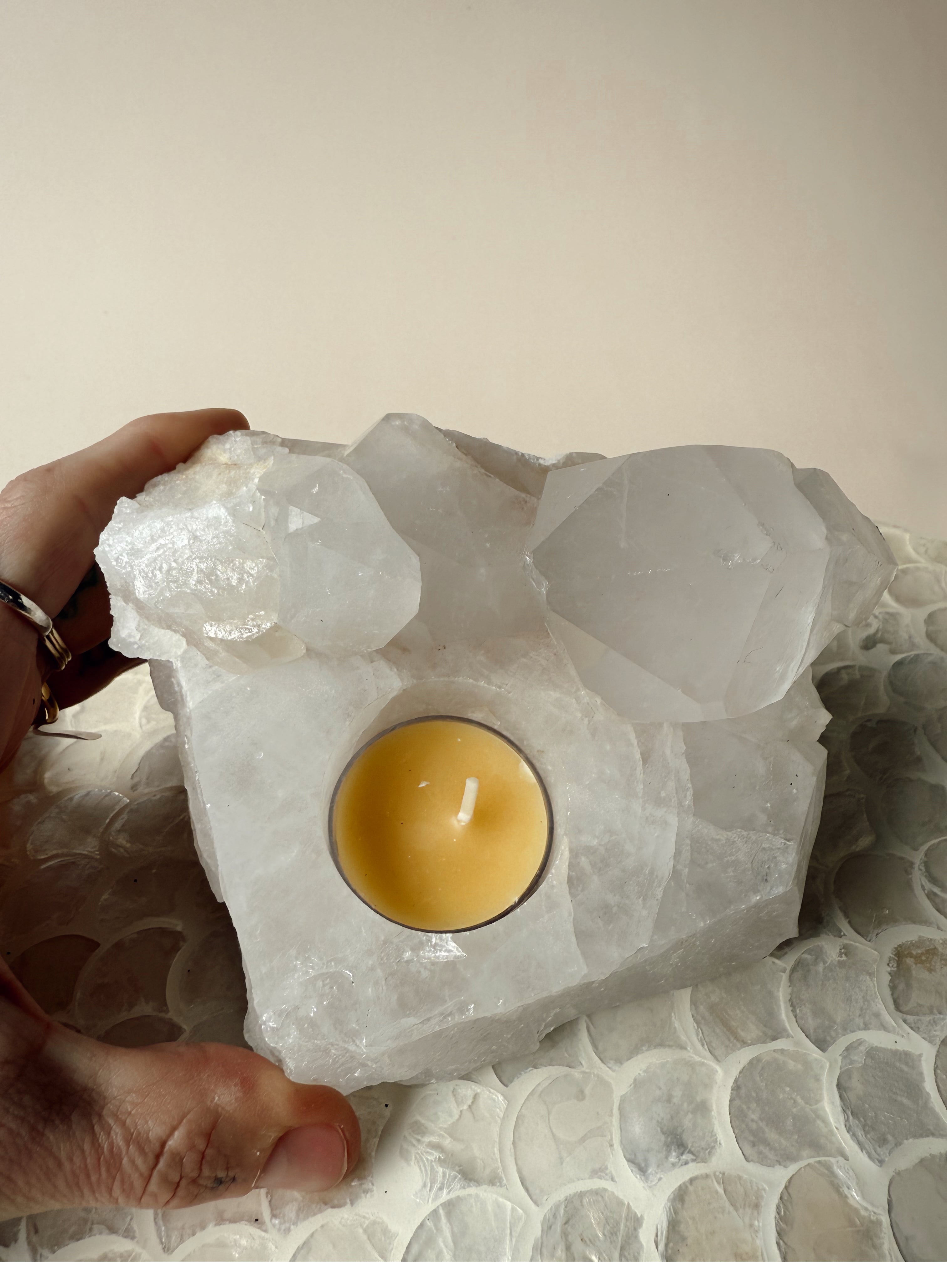 XL Clear Quartz Cluster Votive