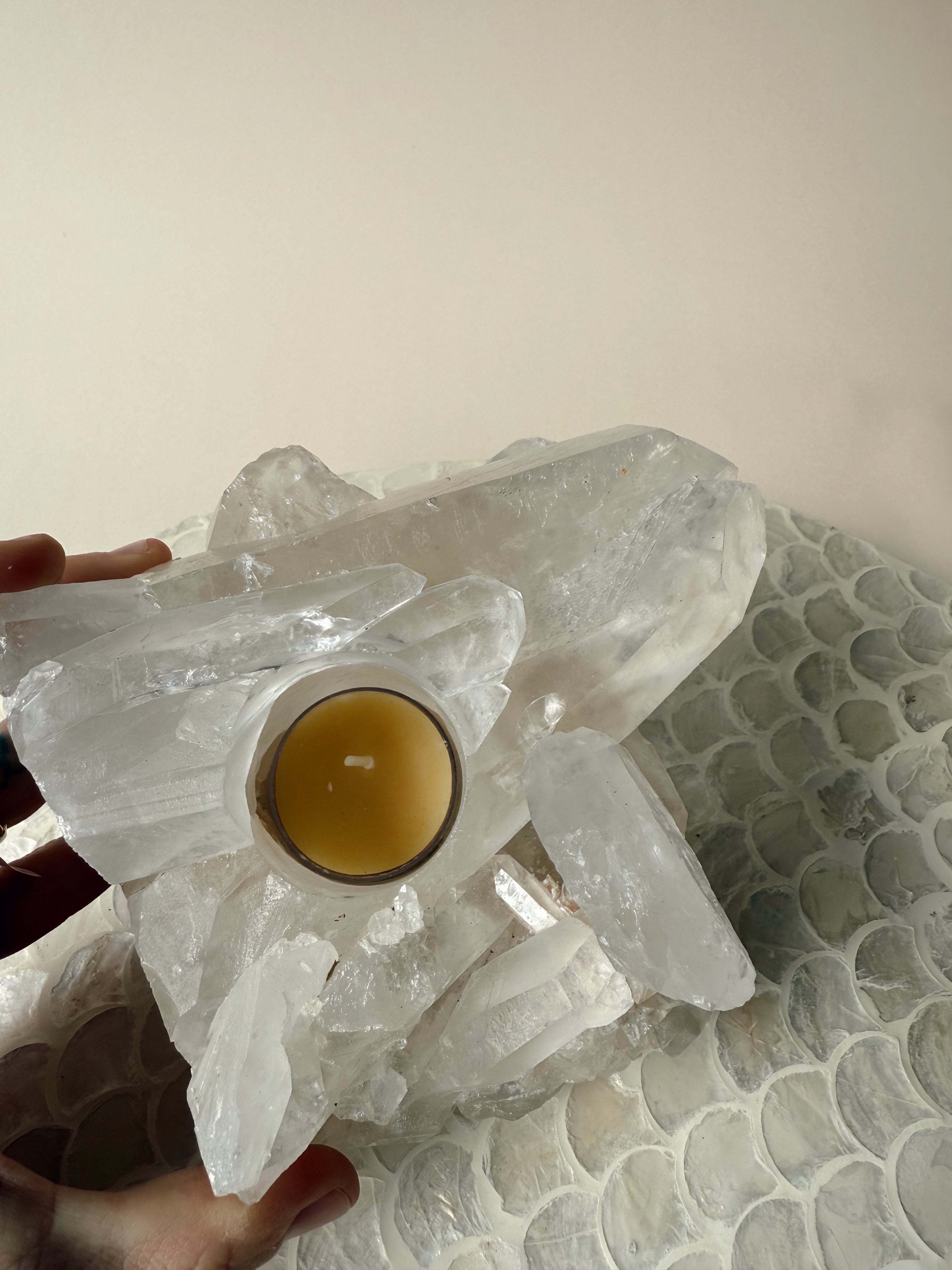 XL Clear Quartz Cluster Votive