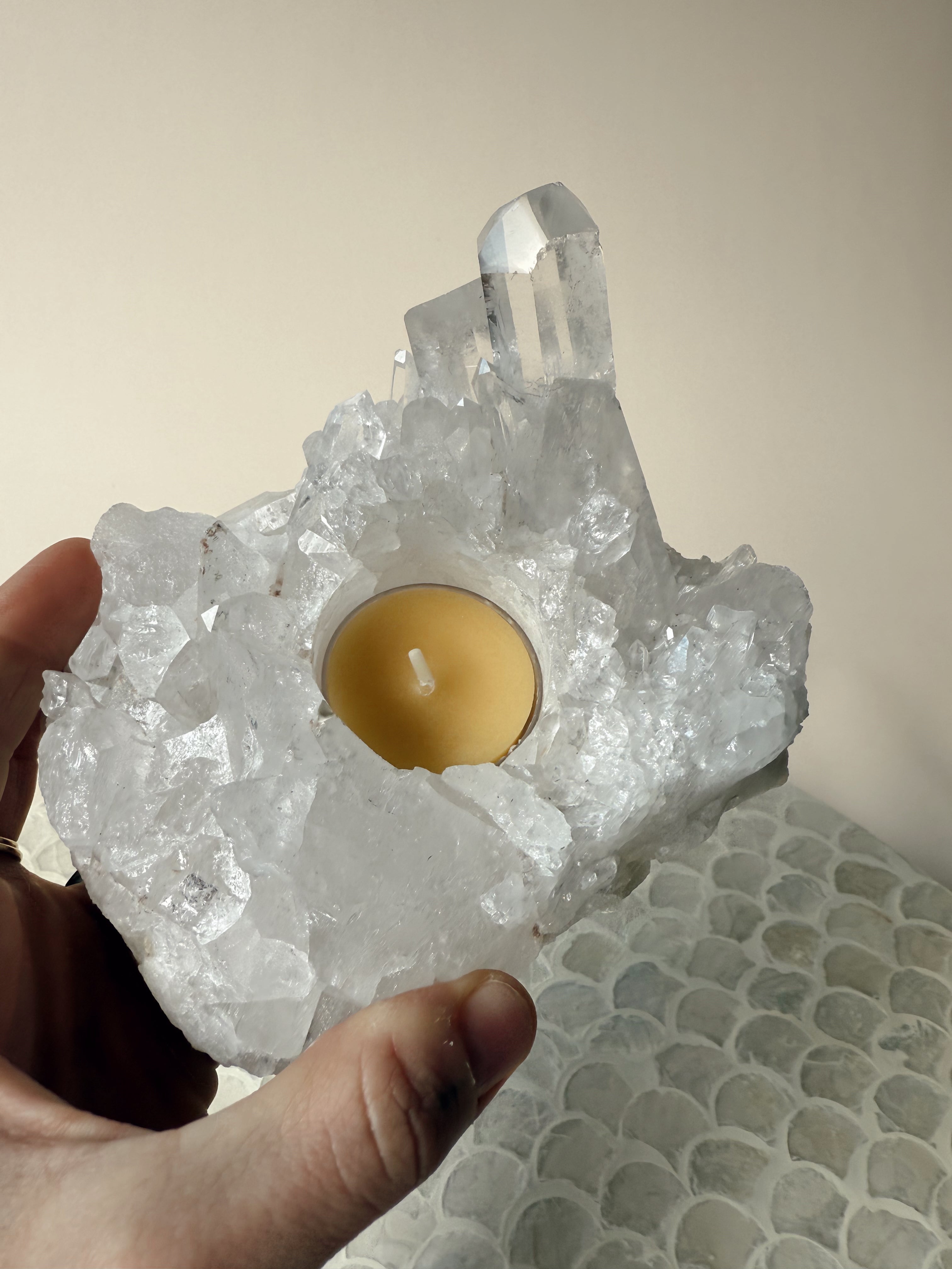XL Clear Quartz Cluster Votive