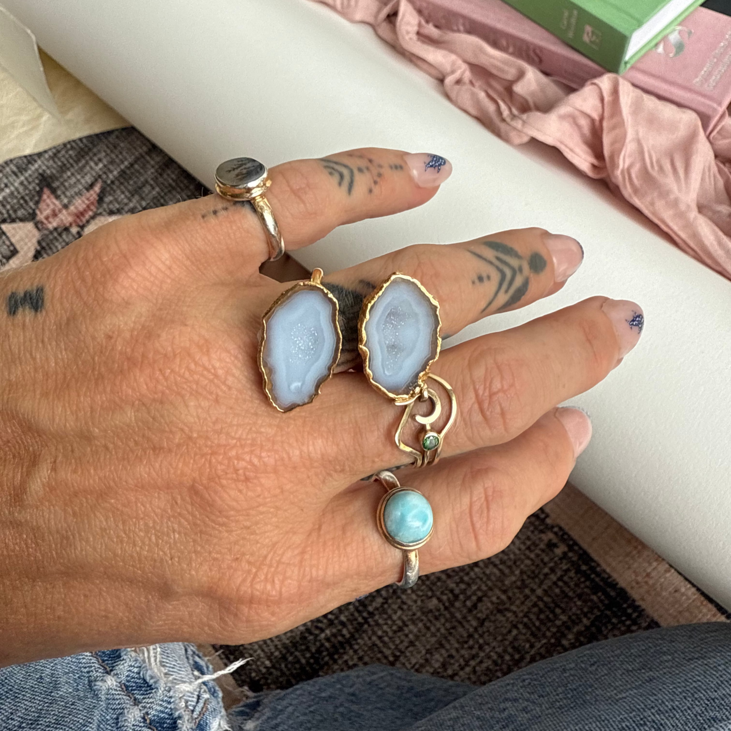 The Seraphina Ring | Blue Lace Agate + Agate + Ammonite