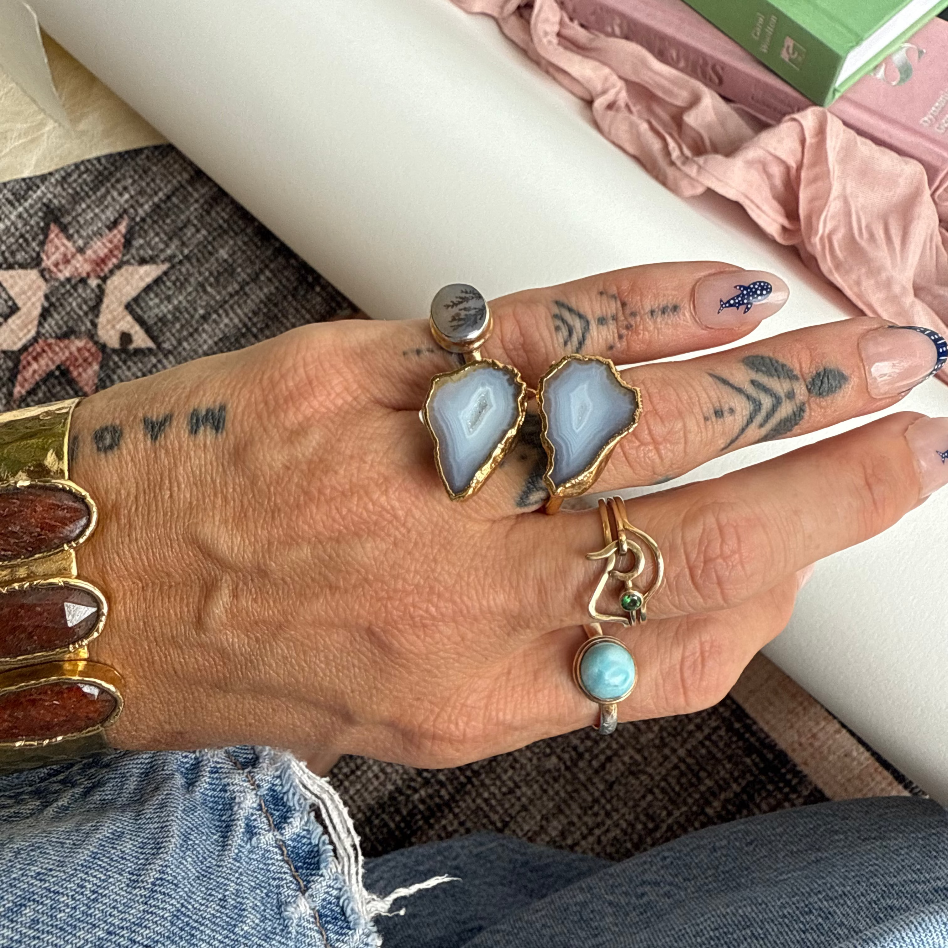 The Seraphina Ring | Blue Lace Agate + Agate + Ammonite