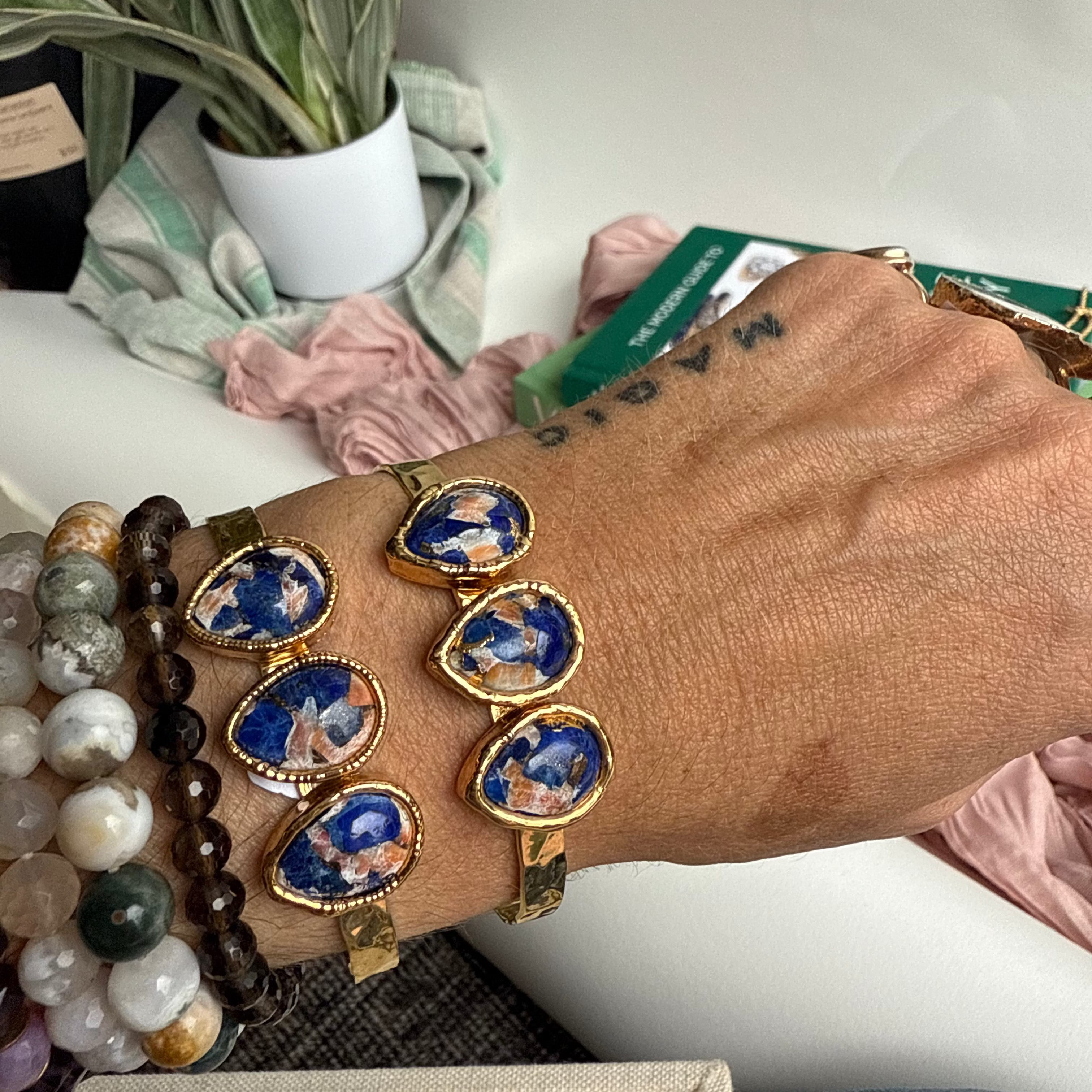 The Lucia Cuff | Moonstone, Lapis Lazuli, Malachite + Sapphire