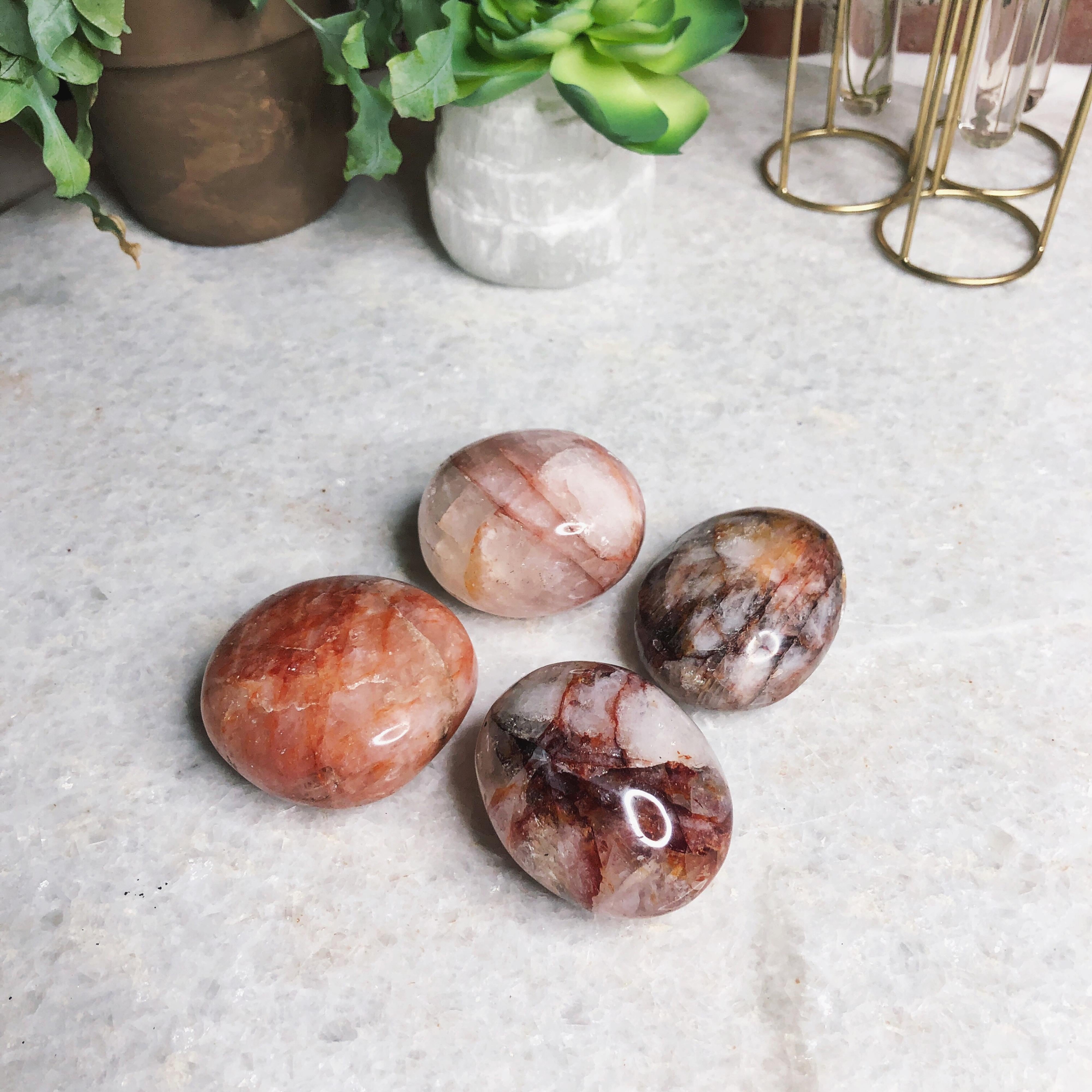 Intuitively Chosen Fire Quartz Palm Stone Wild Alabaster