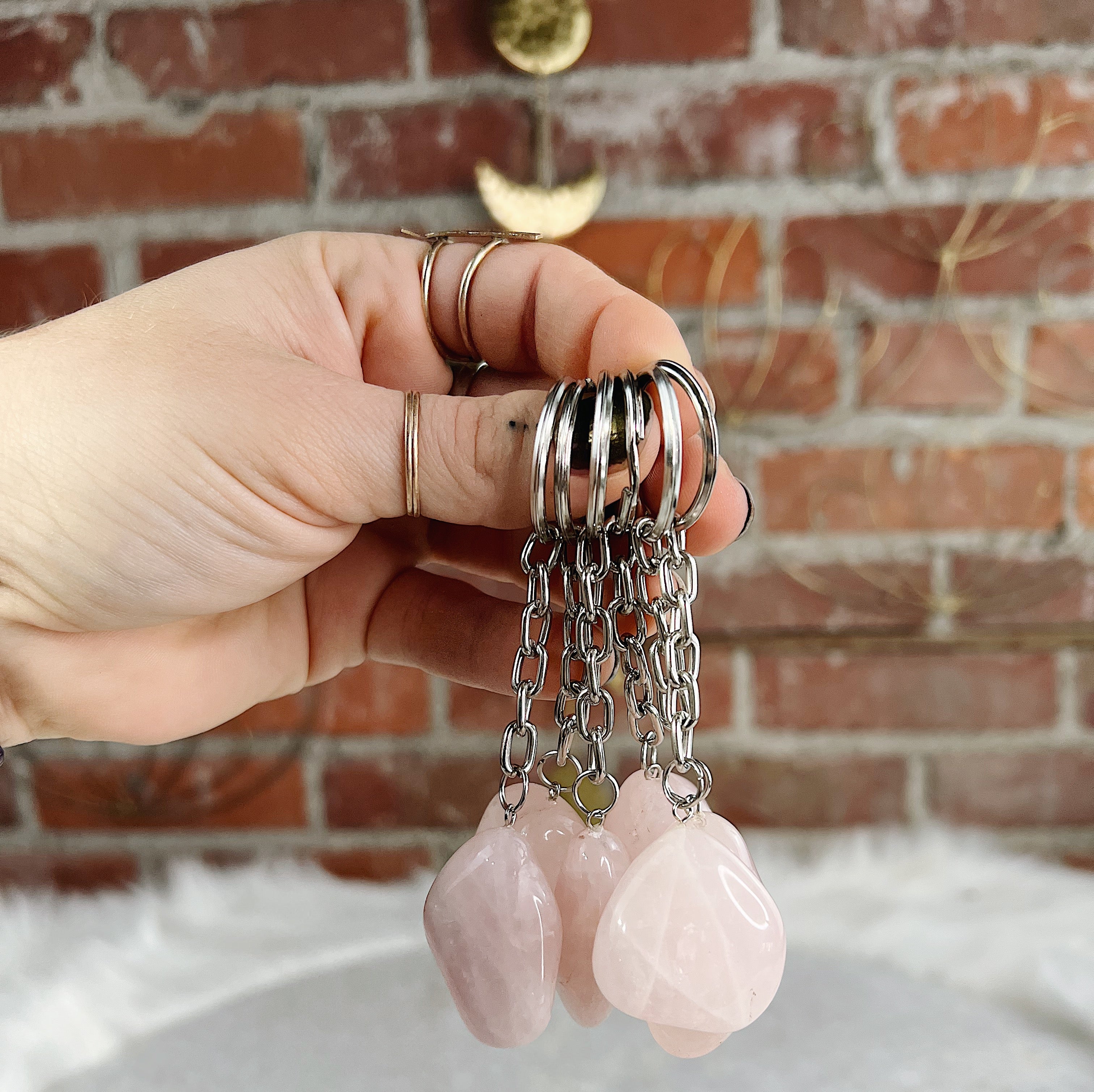Intuitively Chosen Rose Quartz Tumble Keychain Wild Alabaster