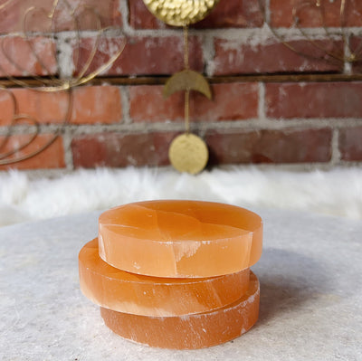 Intuitively Chosen Round Peach Selenite Charging Block Wild Alabaster