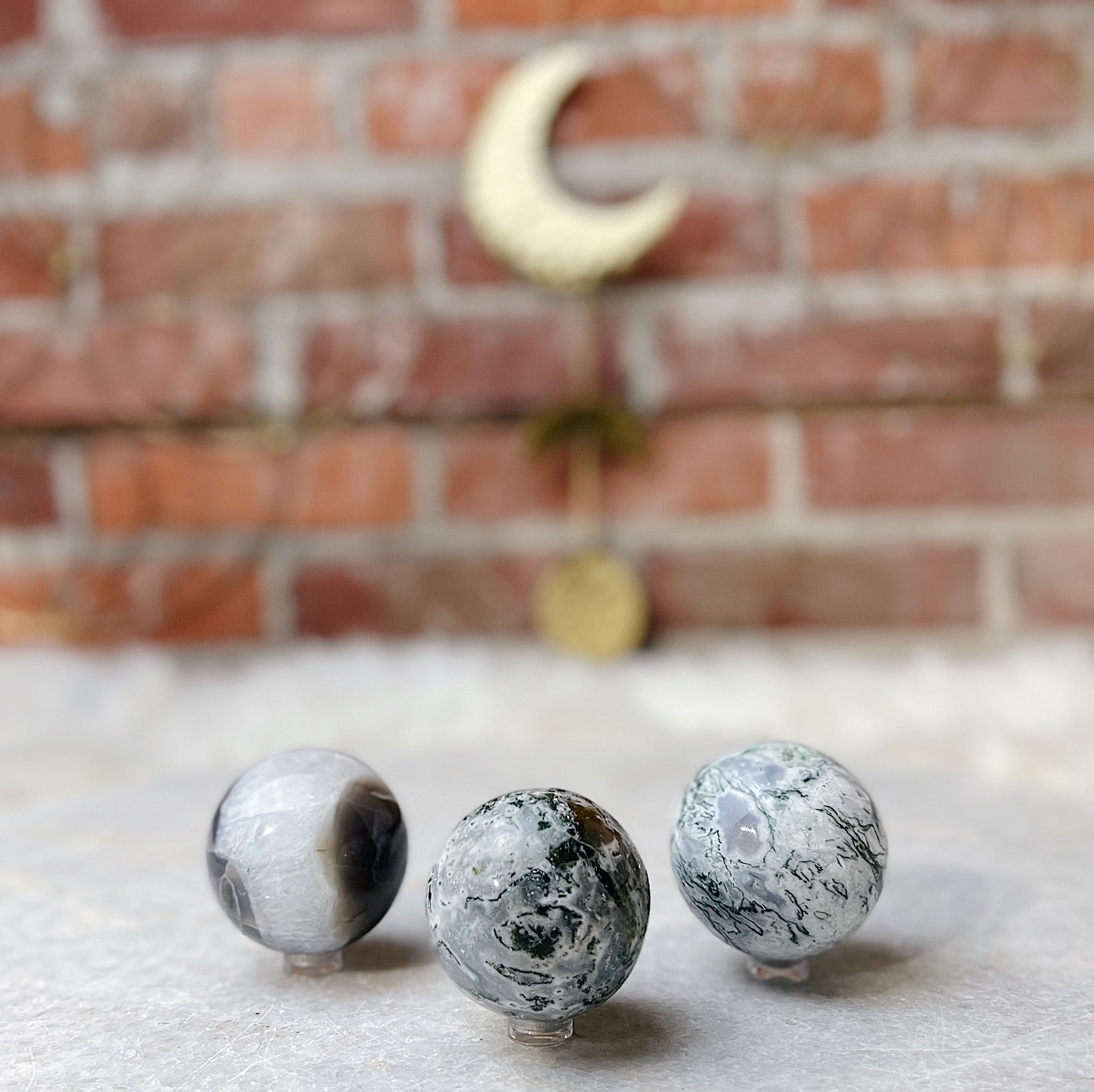 Intuitively Chosen Moss Agate Sphere Wild Alabaster