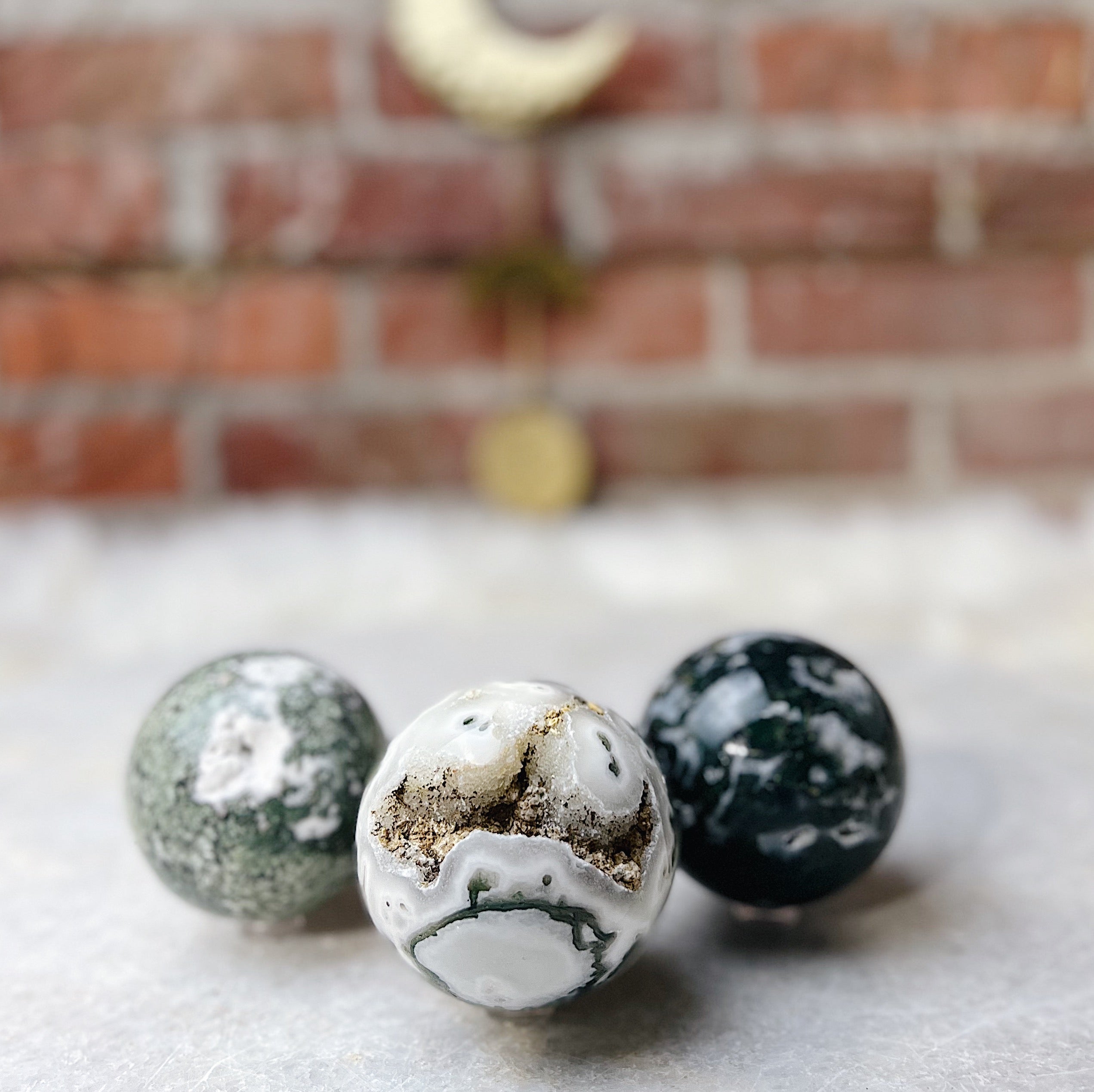Intuitively Chosen Moss Agate Sphere Wild Alabaster
