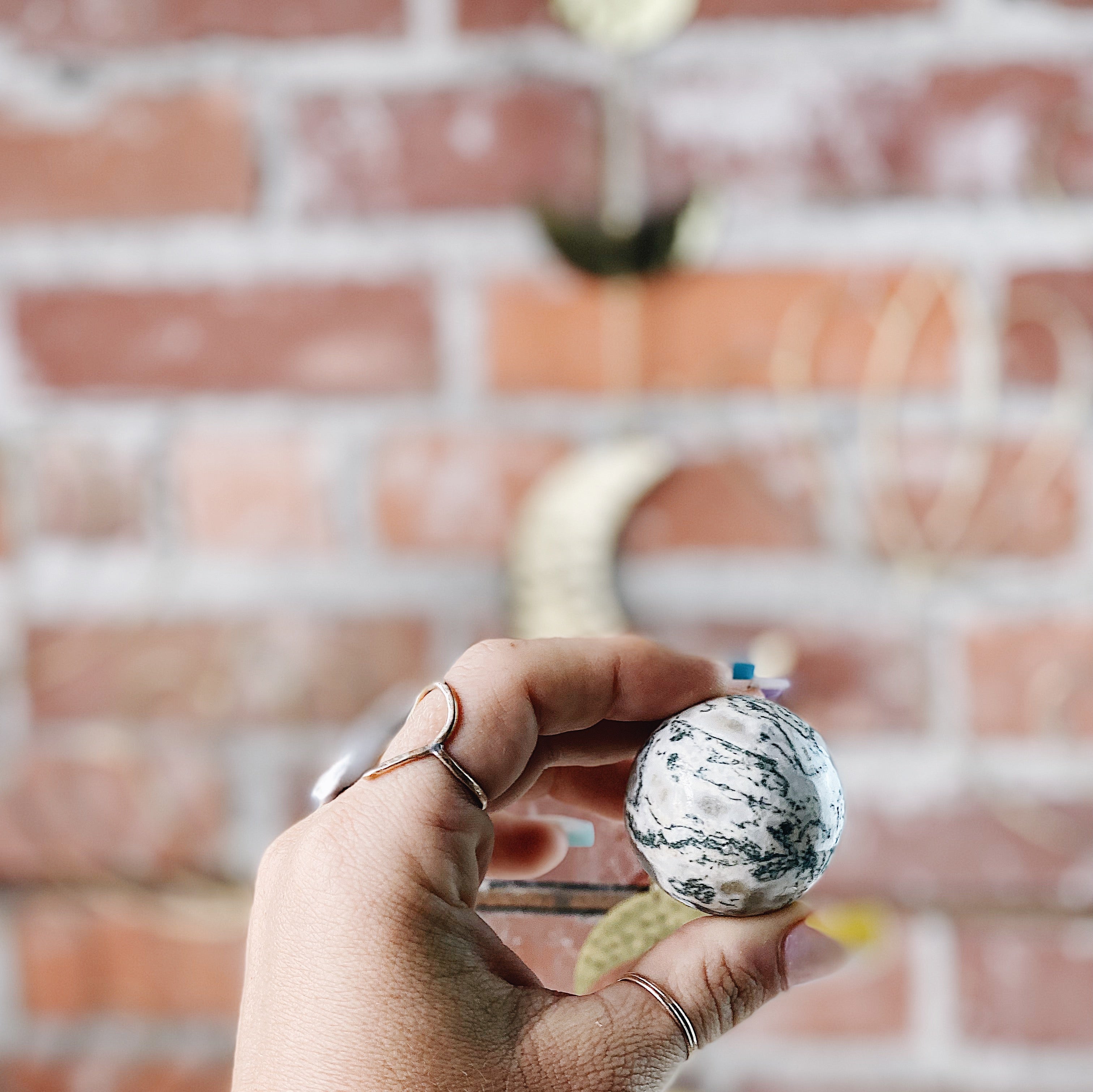 Intuitively Chosen Moss Agate Sphere Wild Alabaster
